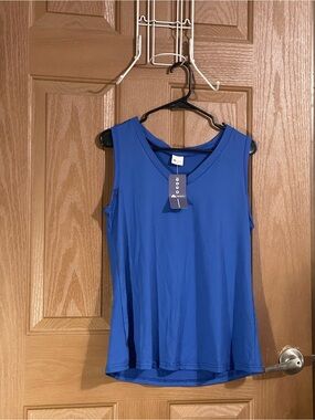 Sleeveless V-Neck Muscle Tee in Blue